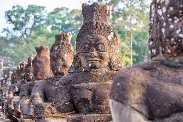 Fototapeta Bridge with statues in Siem Reap, Cambodia.