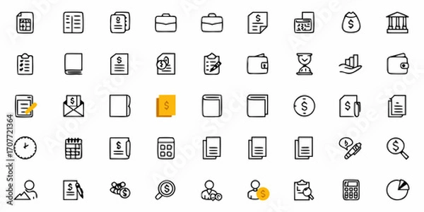 Fototapeta Illustration of various business and finance icons including documents money and office related symbols
