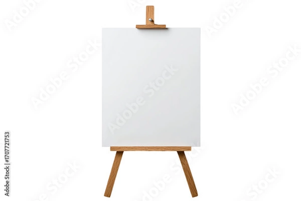Fototapeta Blank canvas on wooden easel, perfect for artistic creations or presentations on a white isolate background.