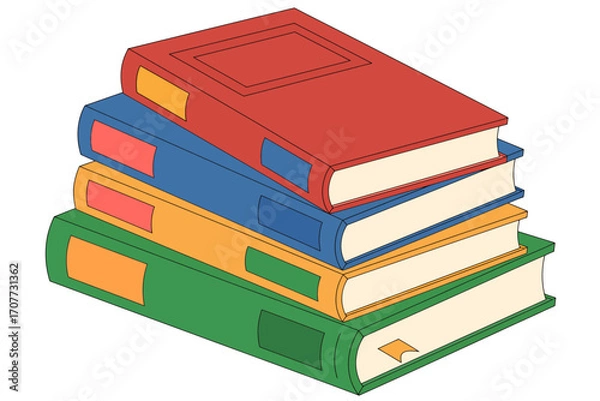 Fototapeta A Stack of Four Colorful Books with Red, Blue, Yellow, and Green Covers, Symbolizing Knowledge and Learning