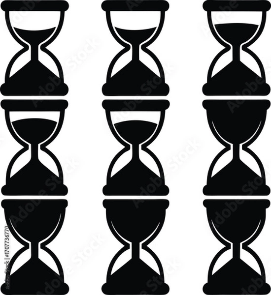 Fototapeta Black Hourglass Icons: Time Management, Countdown, and Progress