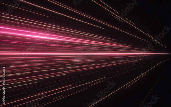 Obraz Abstract streaks of bright pink and red light blur into a dynamic vanishing point creating a sense of speed and motion on a black background