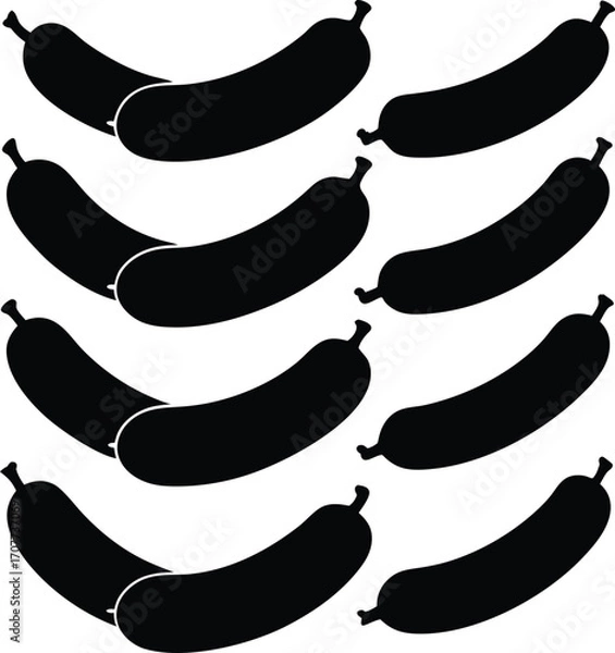 Fototapeta Black Silhouette Cucumber Pattern: Vegetable Design, White Background