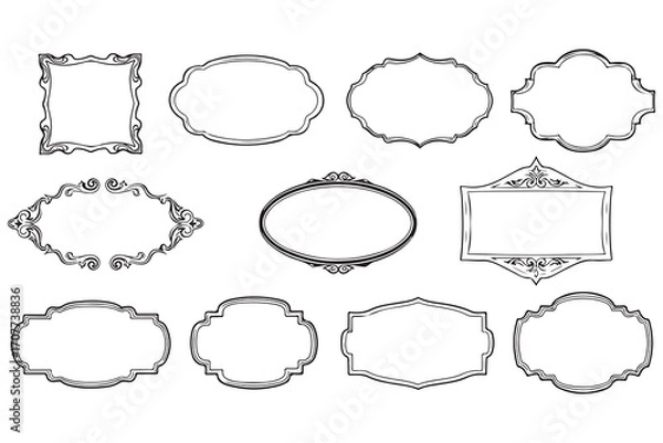 Fototapeta Vintage frame set decorative border collection ornate outline design isolated on white.eps