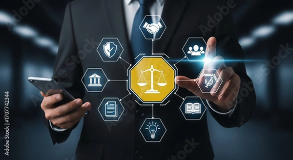 Obraz Businessman using a digital interface to access legal services and consultation