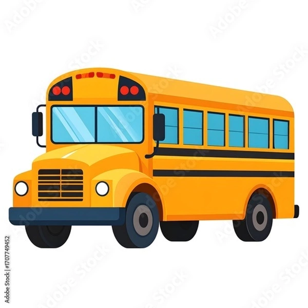 Fototapeta A classic yellow American school bus shown from a side profile, illustrated in a simple, flat cartoon vector style on a white background.
