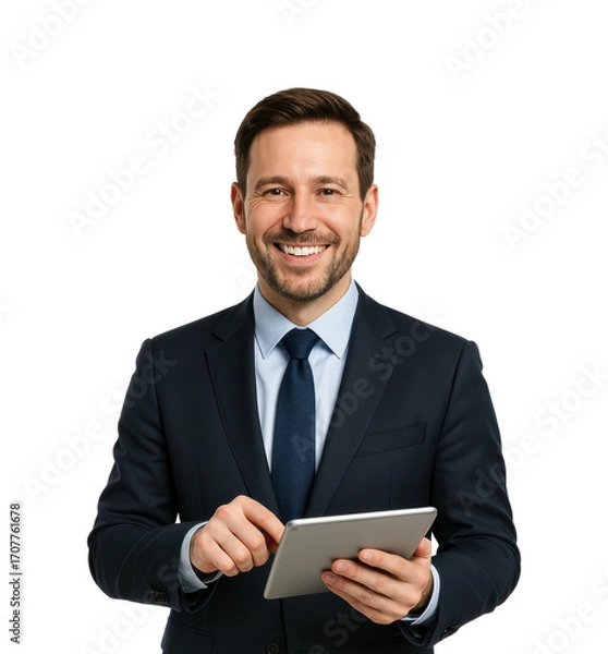 Obraz Business professional using tablet in PNG, cut out, isolated on transparent background