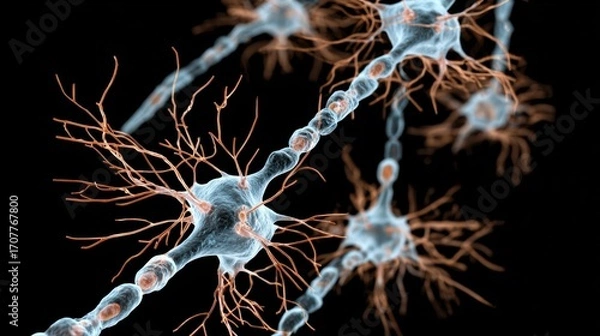 Fototapeta Conceptual illustration of neurotransmitter activity in human brain.
