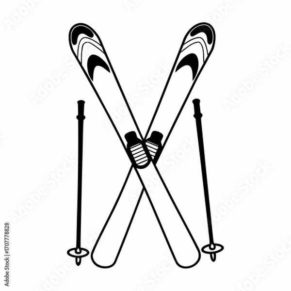 Fototapeta Crossed skis and poles on a white background ski poles skiing