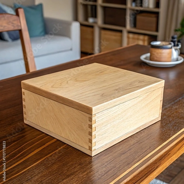 Fototapeta A quiet moment in a cozy room—sunlight touches a simple cardboard box, hinting at stories packed and ready to unfold