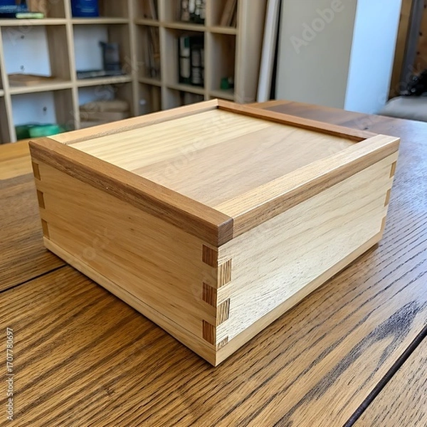 Fototapeta A quiet moment in a cozy room—sunlight touches a simple cardboard box, hinting at stories packed and ready to unfold