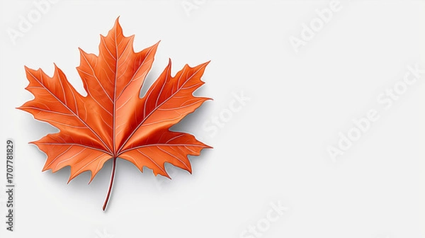 Fototapeta Autumn maple leaf in vibrant orange color on white background  