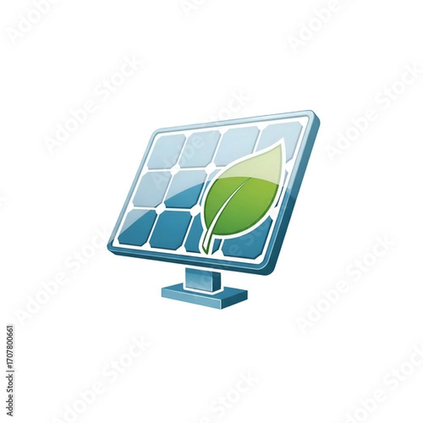 Fototapeta Solar Panel with Leaf Graphic Symbolizes Green Energy and Sustainable Power Solutions