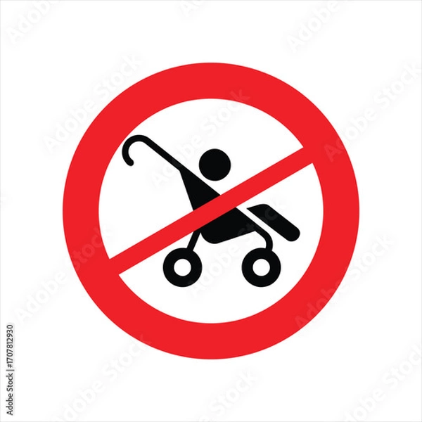 Fototapeta No strollers allowed sign with a red circle and diagonal line over a stroller icon.