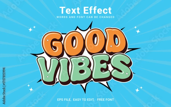 Obraz Good vibes text effect in illustrator, Editable text effect