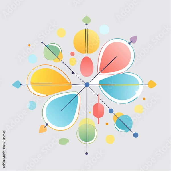 Obraz Abstract Colorful Petal Shapes With Lines and Dots on Grey Background