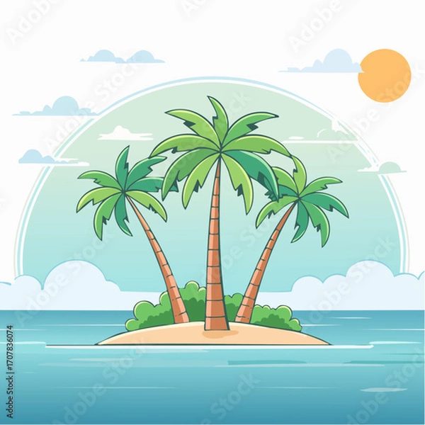 Obraz Pixel Art Tropical Island with Palm Trees and Calm Ocean