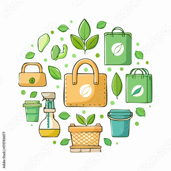 Obraz Green Eco Friendly Reusable Items Pixel Art