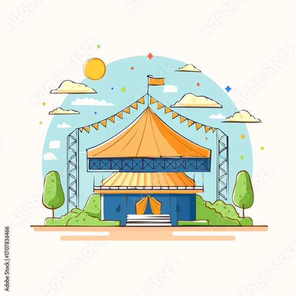 Obraz Large Orange And Blue Circus Tent Under Sunny Sky