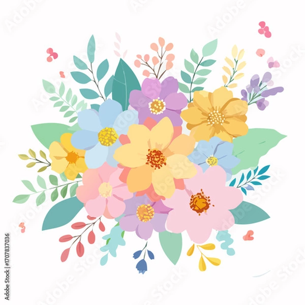 Obraz Colorful Flower Bouquet on White Background