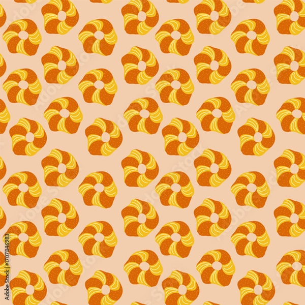 Fototapeta Seamless pattern with sweet buns, cartoon pastry dessert background vector illustration