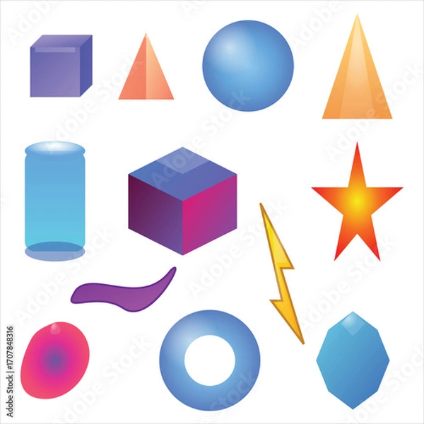 Obraz Colorful 3D Geometric Shapes Vector Set