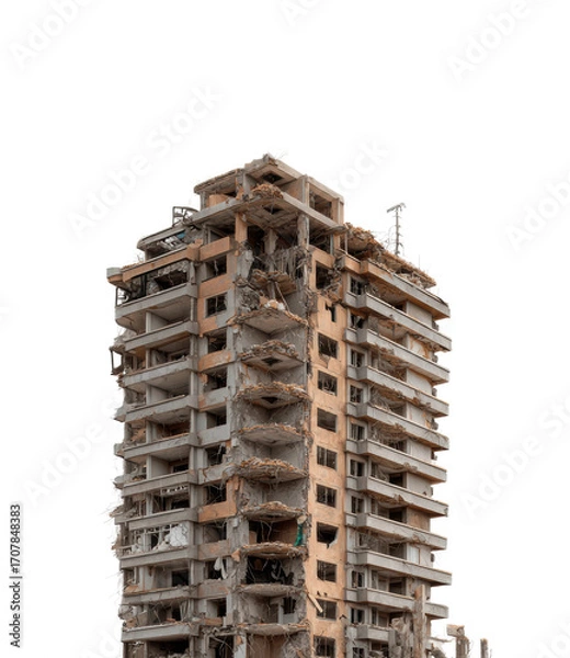 Fototapeta Demolition of abandoned building urban area ruins PNG, isolated on transparent background