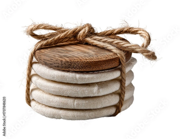Fototapeta Rustic coasters tied with twine home PNG, isolated on transparent background