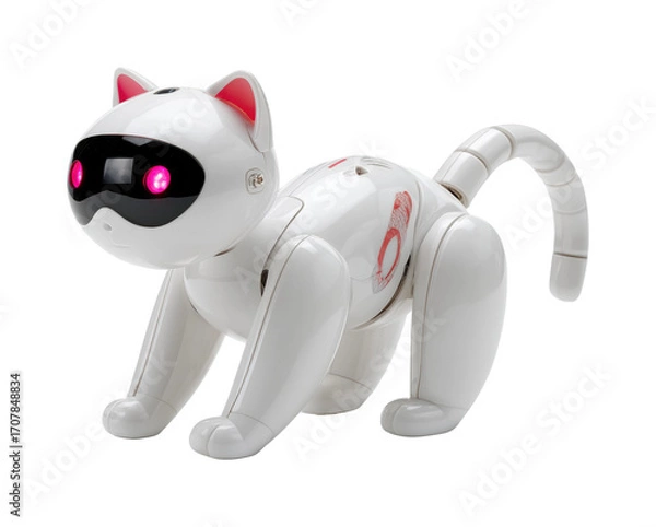Fototapeta Robot cat playtime in a modern home toy environment PNG, isolated on transparent background