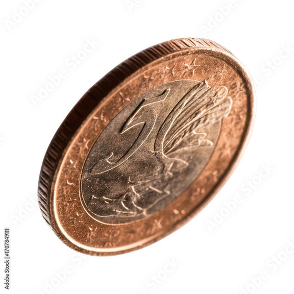 Fototapeta Flipping a 5 cent coin clean dynamic PNG, isolated on transparent background