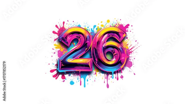 Fototapeta Vibrant Number 26 Design with Colorful Paint Splatter Background