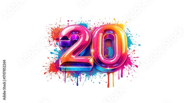 Fototapeta Vibrant Number Twenty Colorful Paint Splatter Design