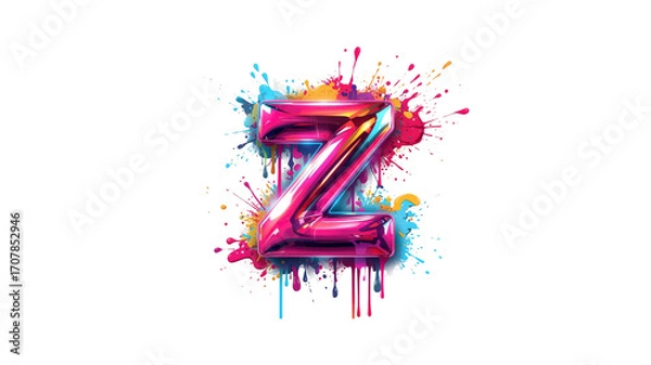 Fototapeta Vibrant 3D Letter Z with Colorful Paint Splatter