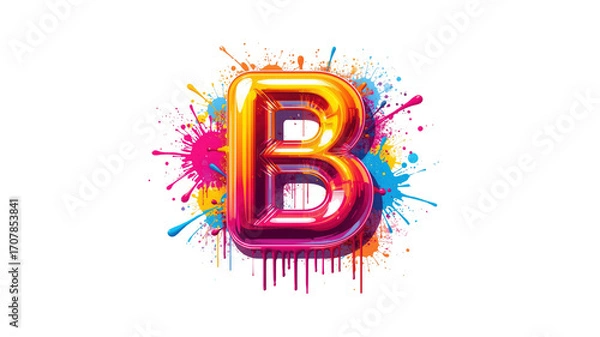 Fototapeta Vibrant 3D Letter B with Colorful Paint Splatter