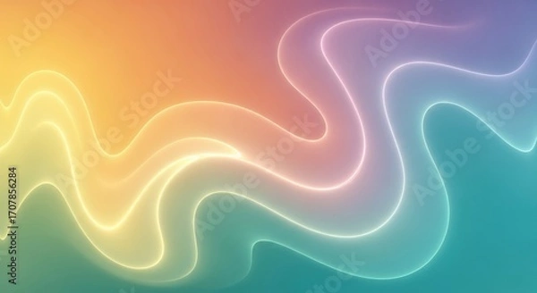 Obraz Vibrant wavy neon light trails across a gradient background
