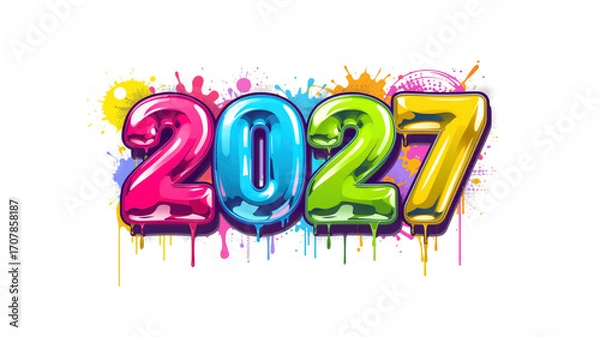 Fototapeta 2027 Colorful Glossy New Year Design with Paint Splatter