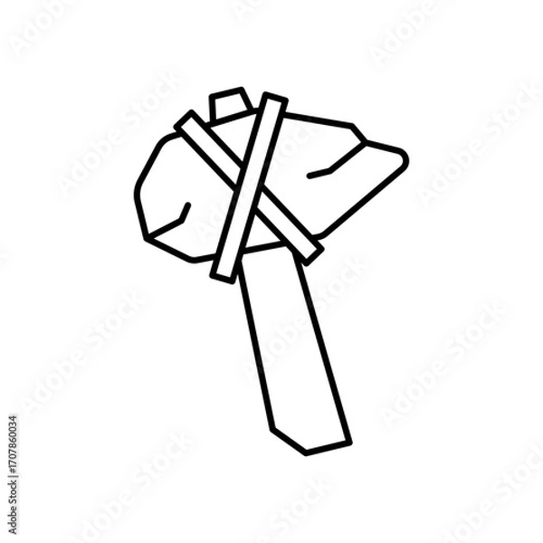 Fototapeta Stone Axe Primitive Tool Line Icon: History and Archeology
