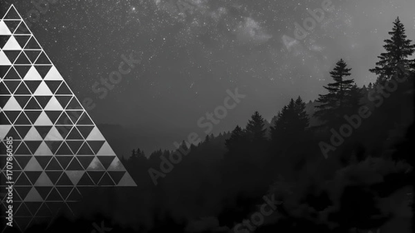 Fototapeta A beautiful time lapse of clouds passing through the mountains at sunset with a dark sky and abstract triangles