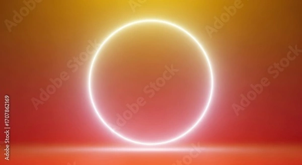 Obraz Glowing oval neon light portal against a warm gradient background