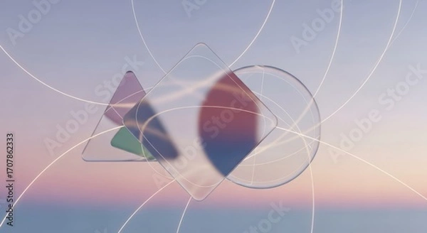 Obraz Abstract geometric shapes reflecting light against a soft gradient sky
