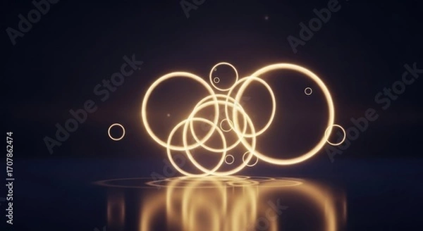 Obraz Abstract golden rings of light intertwined against a dark background