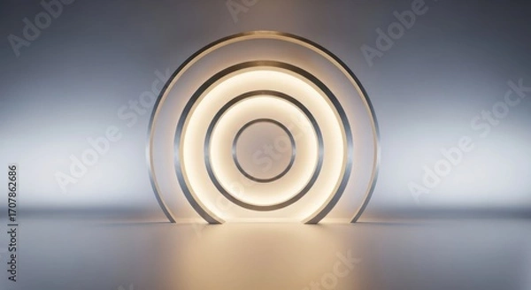 Obraz Illuminated oval sculpture with concentric rings and golden accents