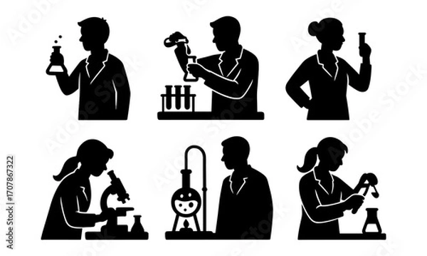 Fototapeta Cyclists and scientists silhouettes for educational and design projects