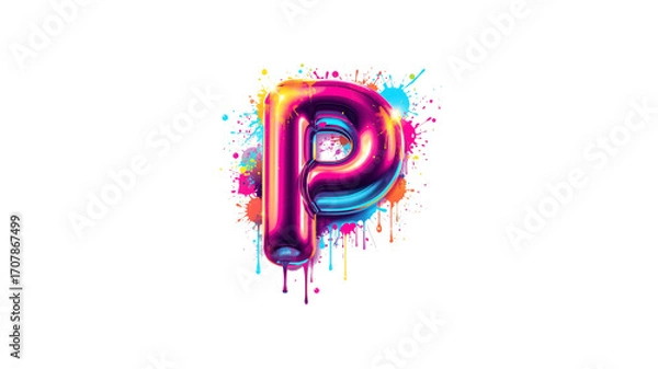 Obraz Vibrant 3D Letter P with Colorful Paint Splatter
