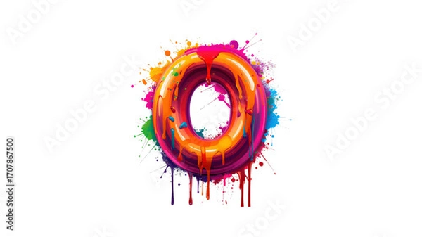 Obraz Abstract Colorful Donut Letter O with Paint Splatter