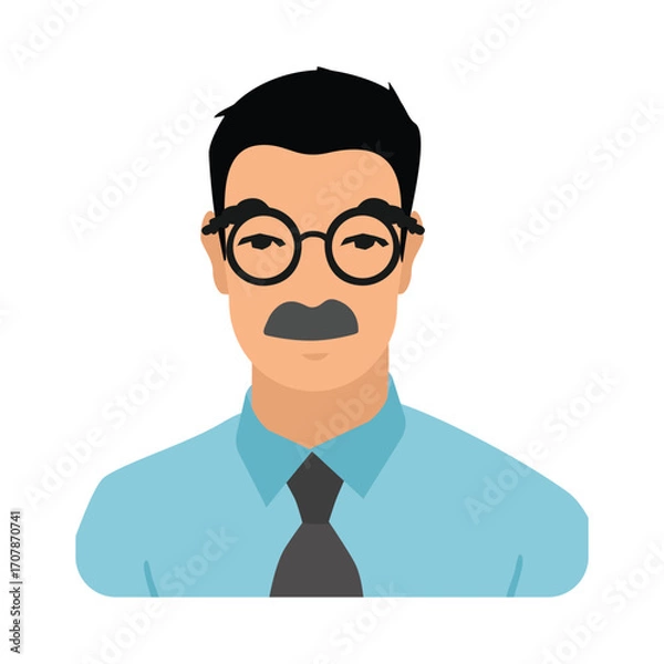 Obraz School teacher, professor character. Man with mustache and glasses wearing a shirt and tie