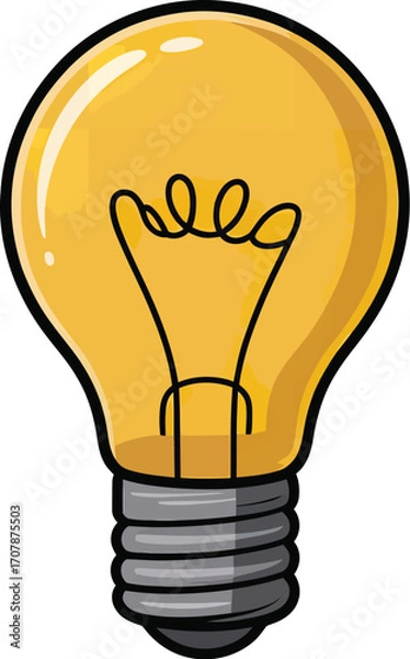 Obraz Cartoon light bulb vector with looped filament symbolizing ideas, innovation, inspiration, and creative thinking
