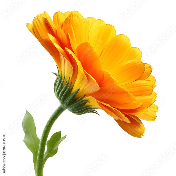 Obraz Vibrant Golden Calendula Bloom A Close-Up of Nature's Radiance on a White Background