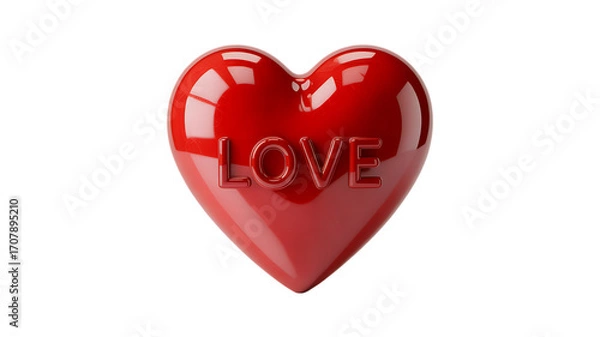 Fototapeta Glossy red heart with embossed LOVE text, perfect for Valentine's Day or romantic designs