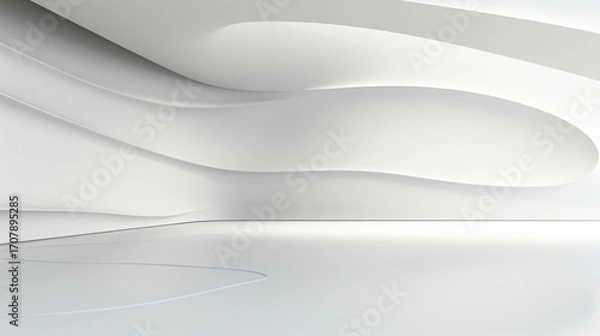 Fototapeta Minimalist abstract architectural background with fluid geometric shapes and curves in white and grey tones  Clean elegant and simple design with a modern and futuristic aesthetic